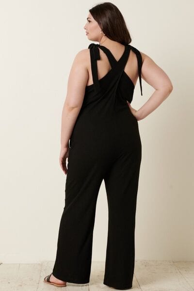 Black Mittoshop Rib Knit V-Neck Cross Back Jumpsuit