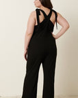 Black Mittoshop Rib Knit V-Neck Cross Back Jumpsuit