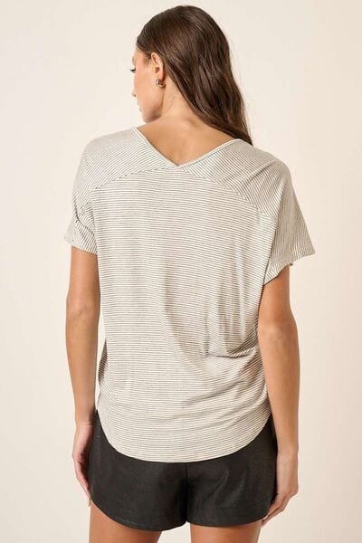 Light Gray Mittoshop Striped V-Neck Short Sleeve T-Shirt