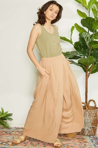 Tan Mittoshop Wrap Pleating Detail Wide Leg Pants