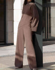 Dark Slate Gray Asymmetrical Hem Knit Top and Pants Set