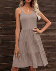 Dark Slate Gray Spaghetti Strap V-Neck Tiered Dress