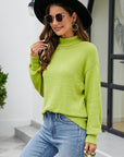 Gray Mock Neck Dropped Shoulder Long Sleeve Sweater