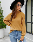 Gray Mock Neck Dropped Shoulder Long Sleeve Sweater