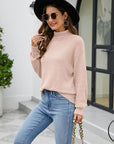 Gray Mock Neck Dropped Shoulder Long Sleeve Sweater