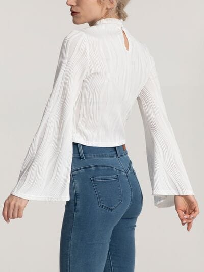 Light Gray Mock Neck Flare Sleeve Blouse