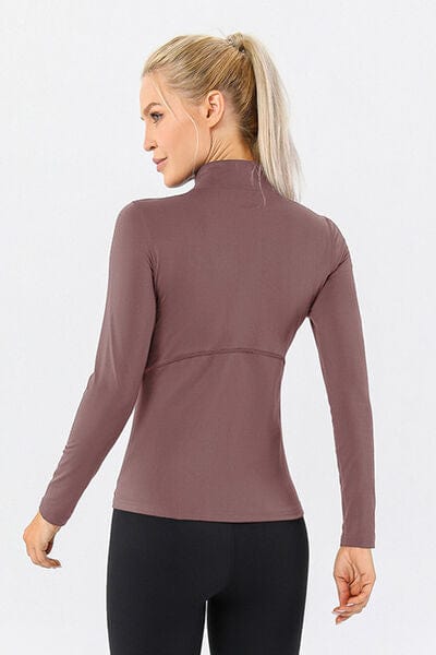 Beige Mock Neck Quarter Zip Active T-Shirt