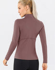 Beige Mock Neck Quarter Zip Active T-Shirt