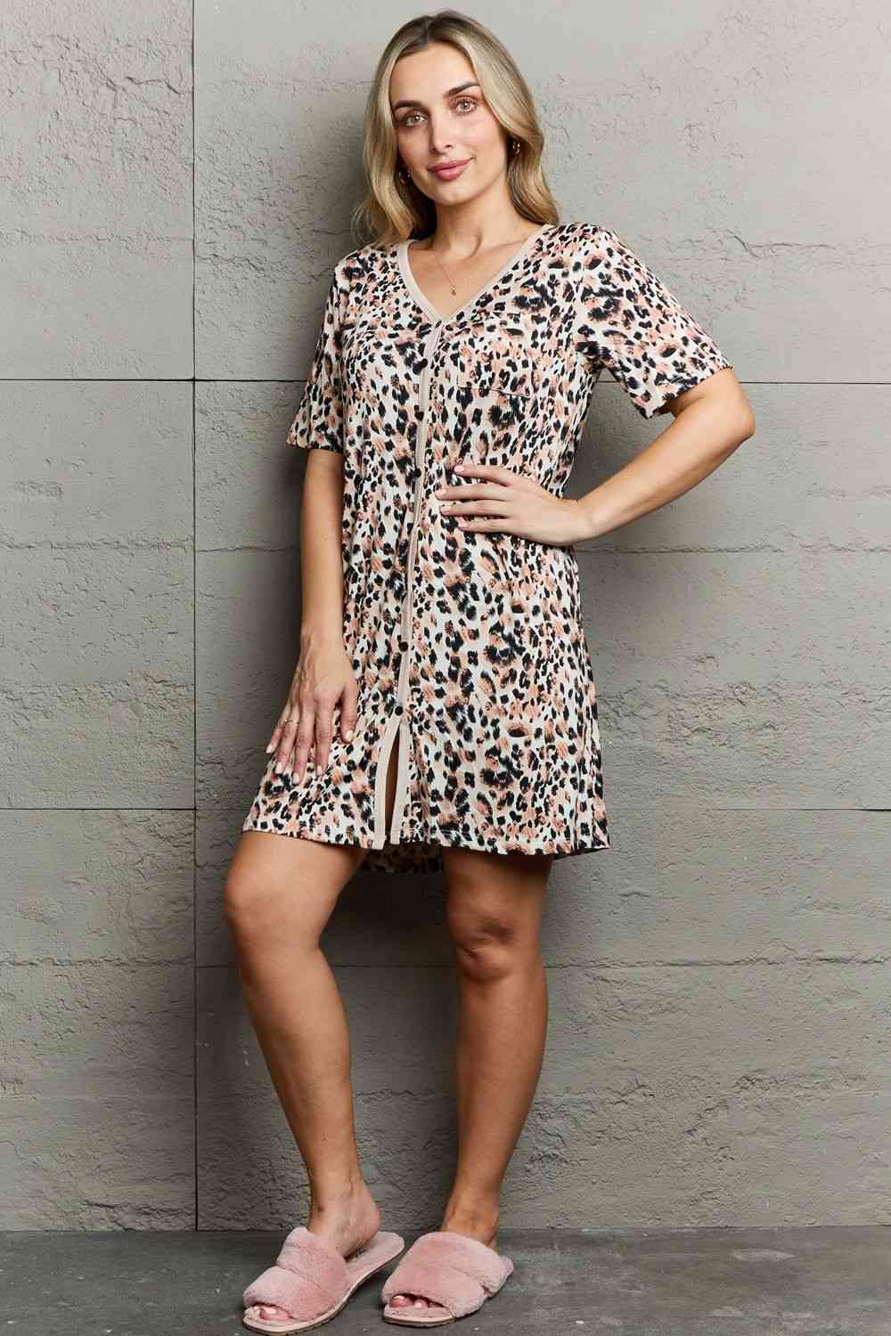 Rosy Brown MOON NITE Quilted Quivers Button Down Sleepwear Dress