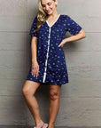 Light Slate Gray MOON NITE Quilted Quivers Button Down Sleepwear Dress