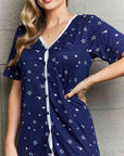 Gray MOON NITE Quilted Quivers Button Down Sleepwear Dress