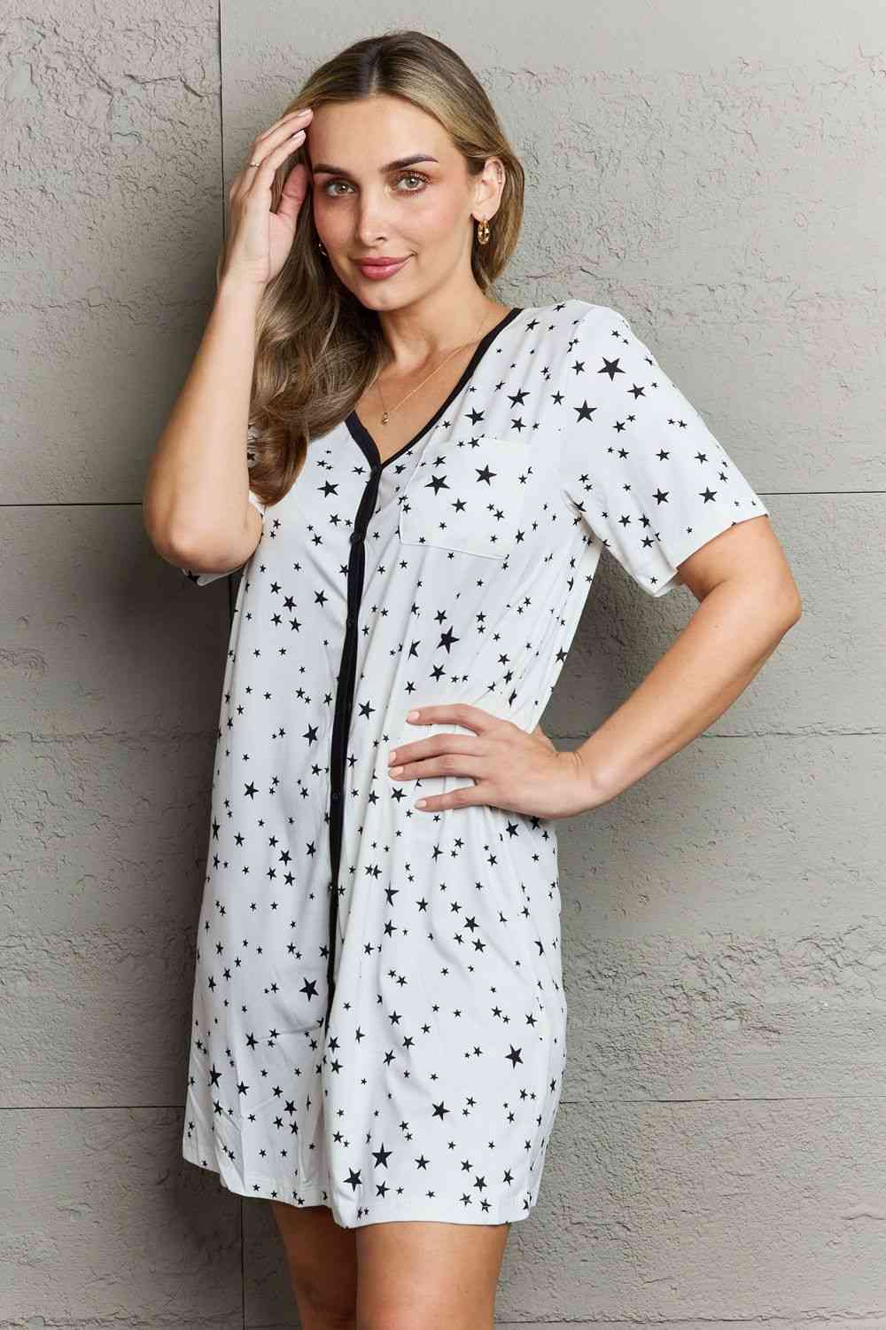 Gray MOON NITE Quilted Quivers Button Down Sleepwear Dress