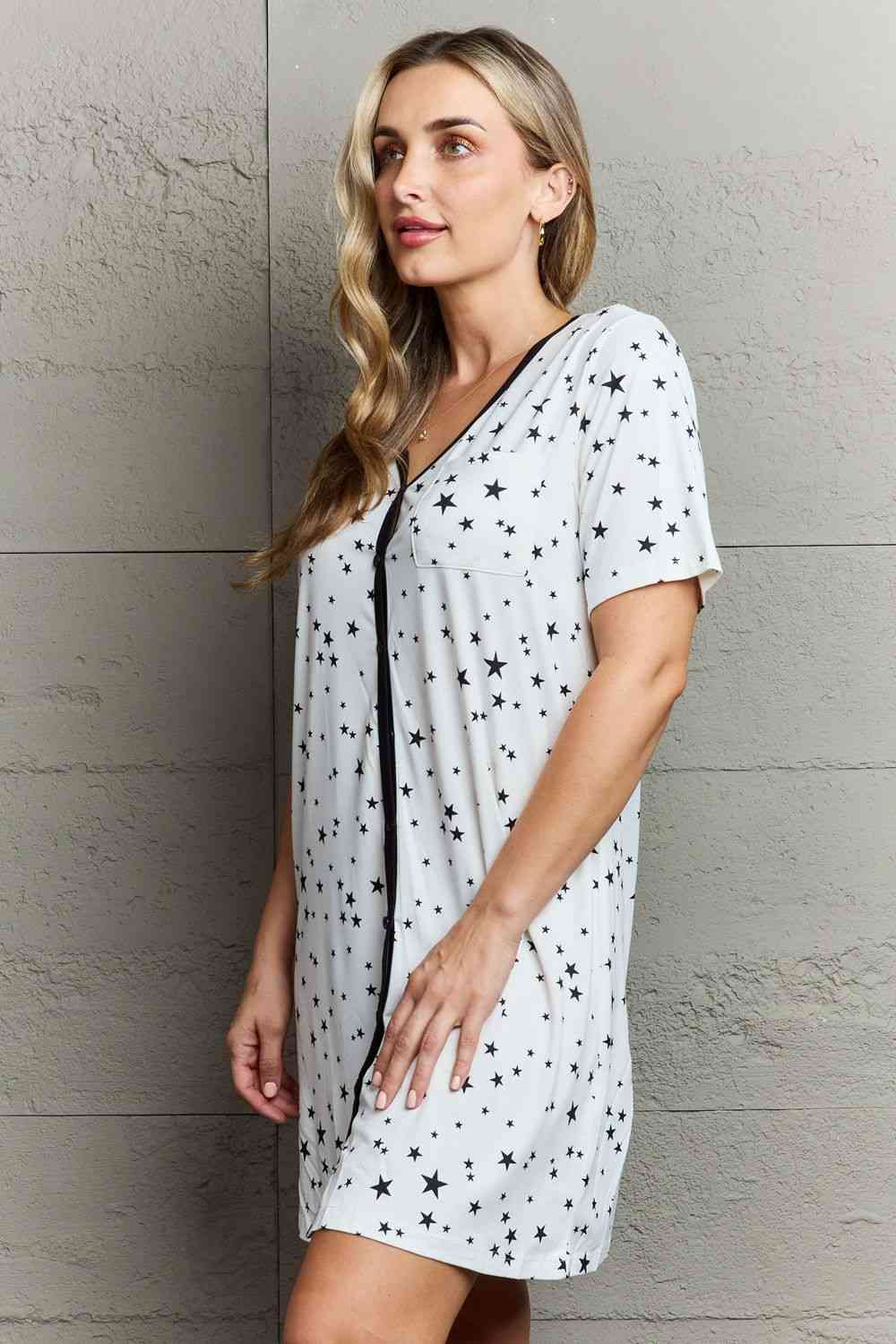 Dark Gray MOON NITE Quilted Quivers Button Down Sleepwear Dress