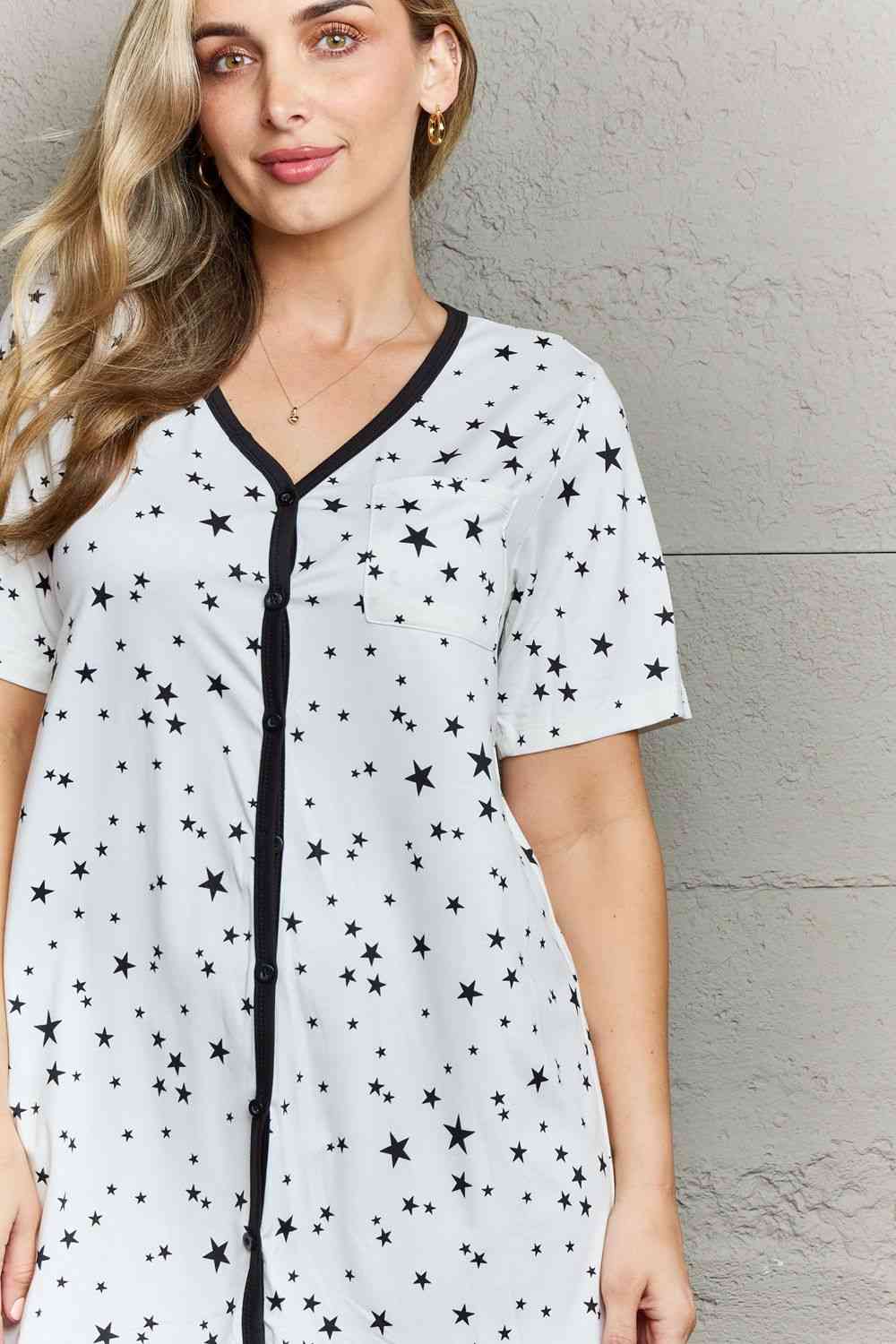 Gray MOON NITE Quilted Quivers Button Down Sleepwear Dress