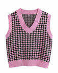 Rosy Brown Houndstooth V-Neck Sweater Vet