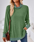 Dark Olive Green Contrast Mock Neck Long Sleeve T-Shirt