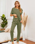 Light Gray Round Neck Top and Pants Lounge Set