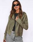 Dark Slate Gray Waffle-Knit Dropped Shoulder Hooded Jacket