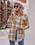 Gray Plaid Dropped Shoulder Longline Shirt