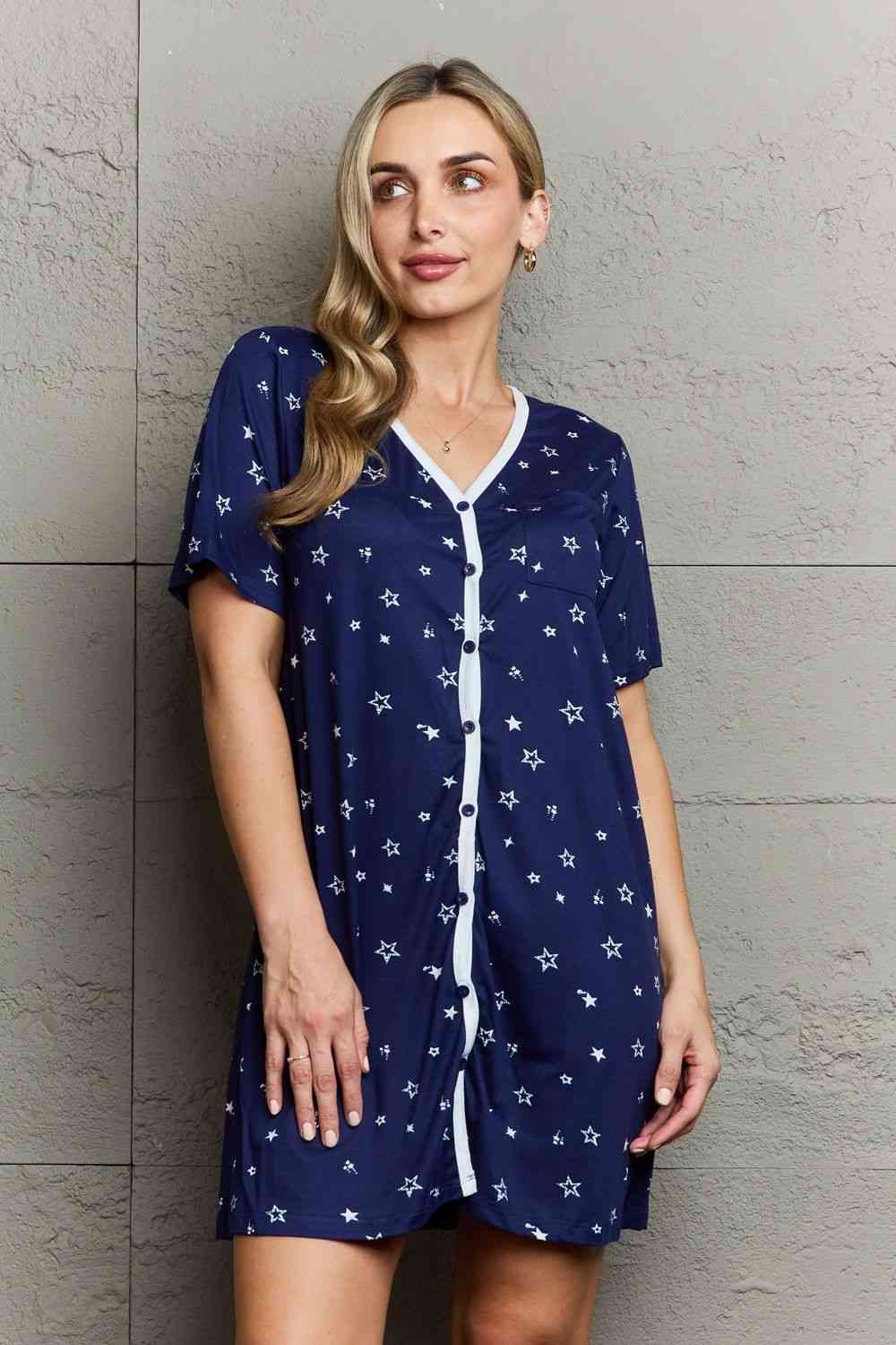 Dark Gray MOON NITE Quilted Quivers Button Down Sleepwear Dress