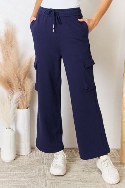 Dark Slate Gray RISEN Drawstring Relaxed Cargo Wide Leg Pants