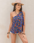 Gray Tied Printed One Shoulder Tank