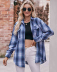 Dark Gray Plaid Dropped Shoulder Longline Shirt