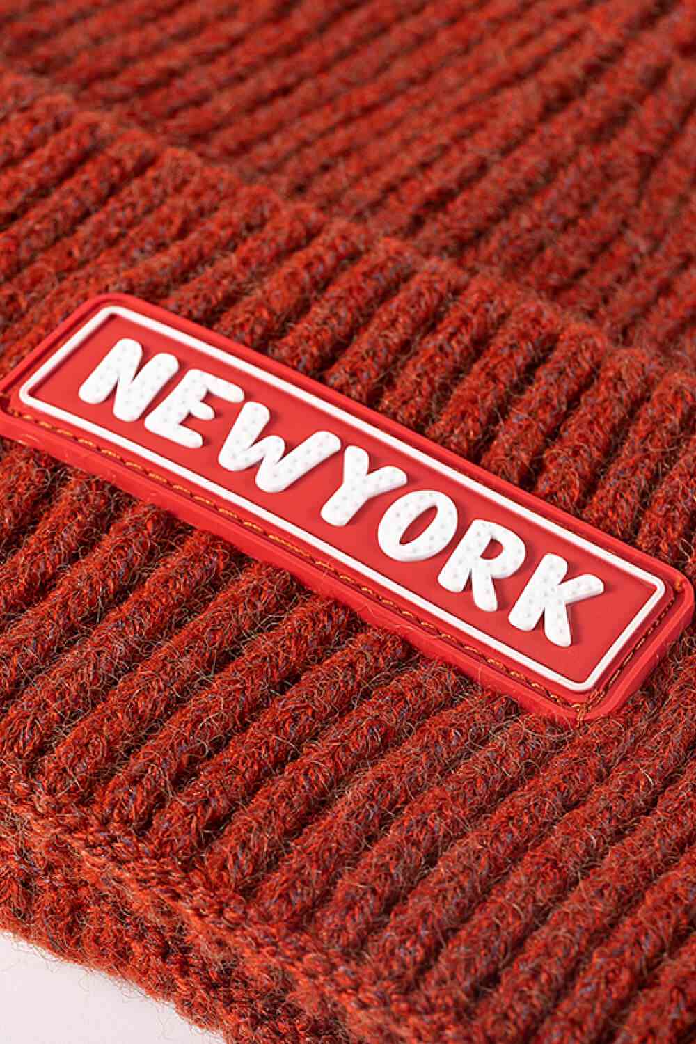 Brown NEWYORK Patch Rib-Knit Cuffed Beanie