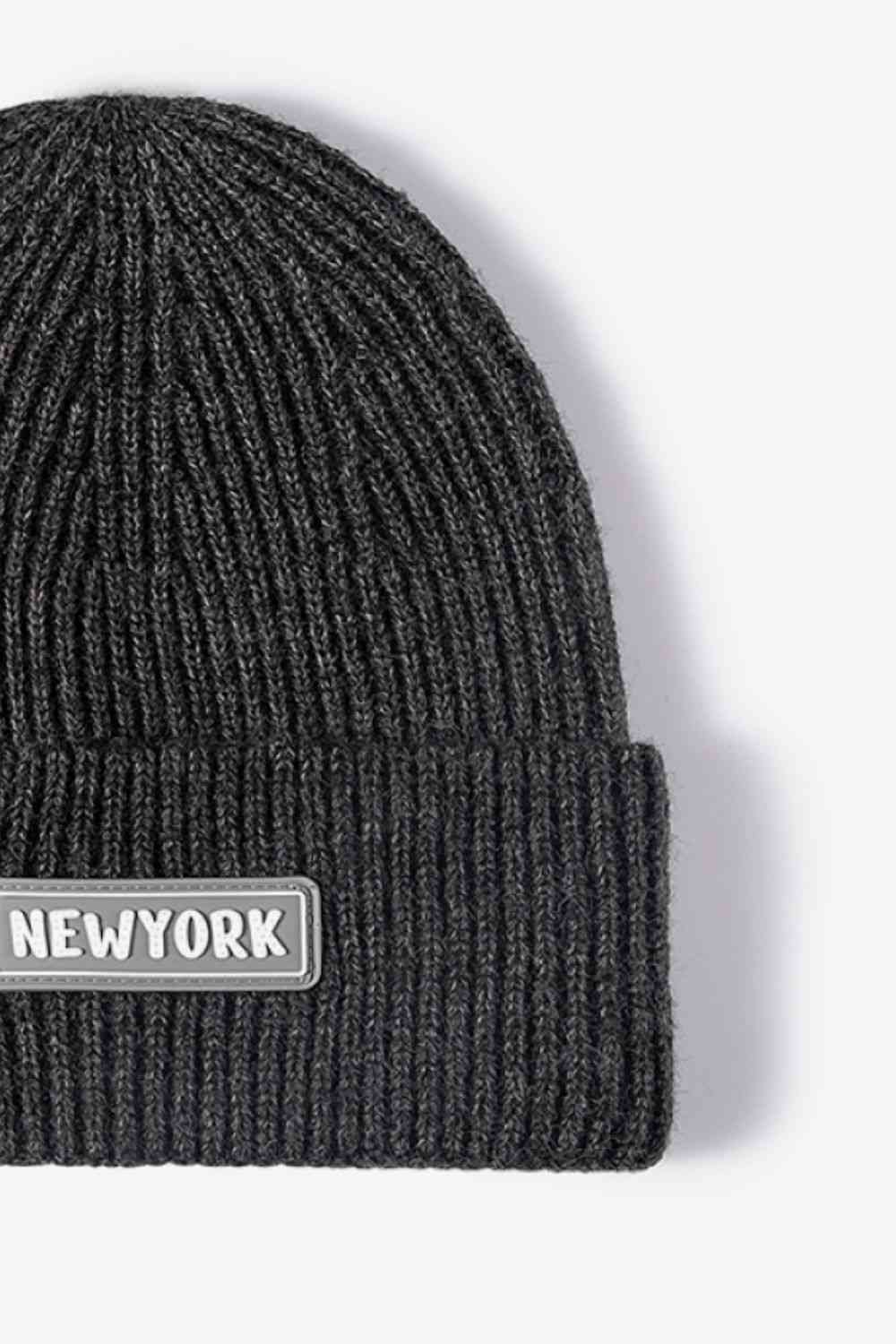 Lavender NEWYORK Patch Rib-Knit Cuffed Beanie