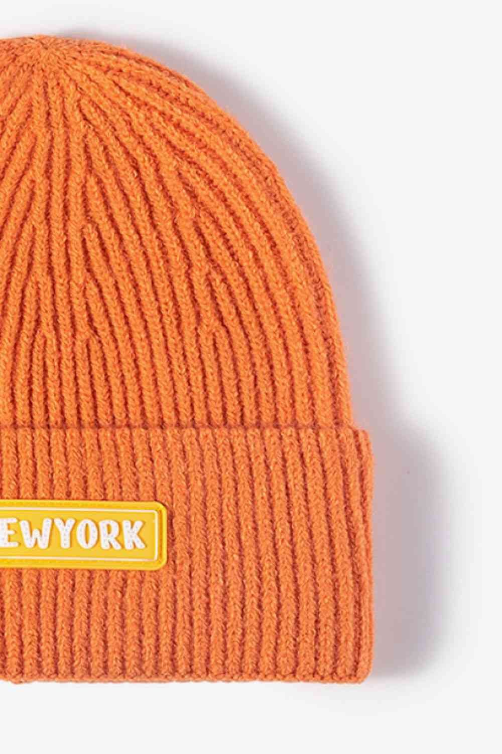 Coral NEWYORK Patch Rib-Knit Cuffed Beanie