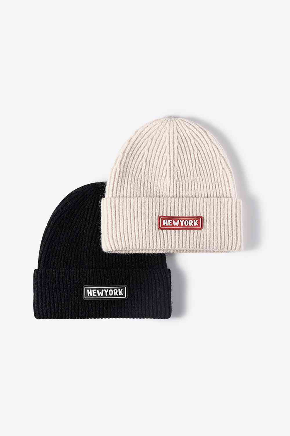 White Smoke NEWYORK Patch Rib-Knit Cuffed Beanie