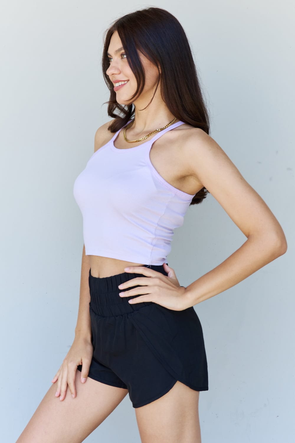 Light Gray Ninexis Everyday Staple Soft Modal Short Strap Ribbed Tank Top in Lavender