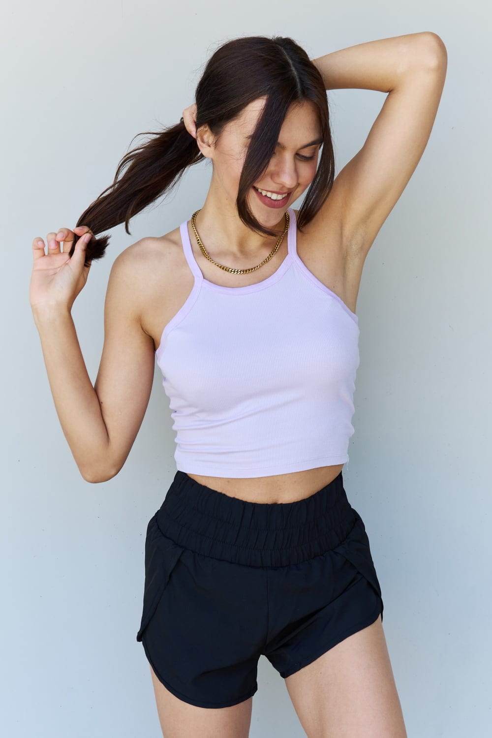 Gray Ninexis Everyday Staple Soft Modal Short Strap Ribbed Tank Top in Lavender