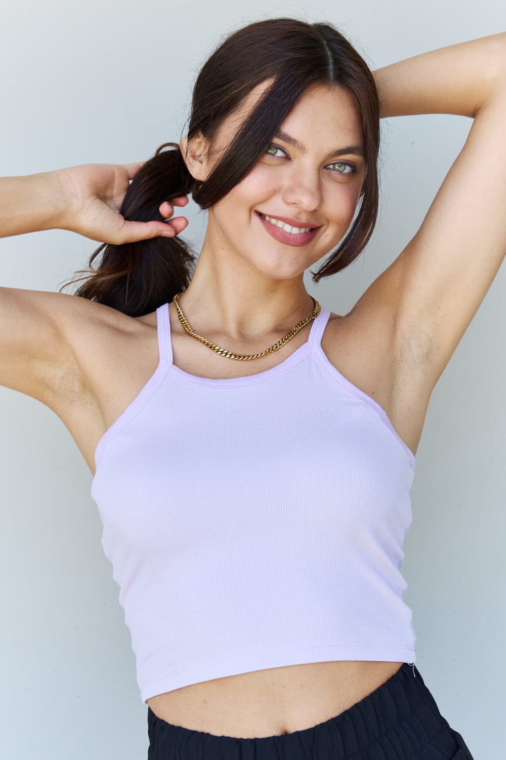 Gray Ninexis Everyday Staple Soft Modal Short Strap Ribbed Tank Top in Lavender