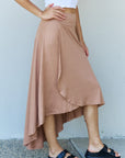 Gray Ninexis First Choice High Waisted Flare Maxi Skirt in Camel