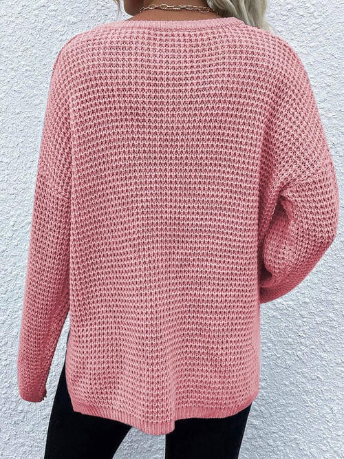 Gray Notched Long Sleeve Sweater