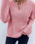 Rosy Brown Notched Long Sleeve Sweater