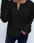 Light Gray Notched Long Sleeve Sweater