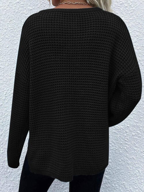 Black Notched Long Sleeve Sweater