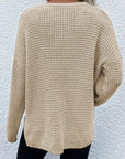 Gray Notched Long Sleeve Sweater