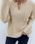 Gray Notched Long Sleeve Sweater