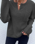 Dark Slate Gray Notched Long Sleeve Sweater