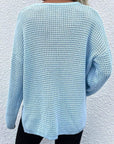 Light Blue Notched Long Sleeve Sweater