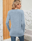 Gray Notched Neck Long Sleeve T-Shirt