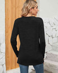 Dark Slate Gray Notched Neck Long Sleeve T-Shirt