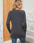 Dark Slate Gray Notched Neck Long Sleeve T-Shirt