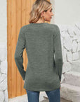 Rosy Brown Notched Neck Long Sleeve T-Shirt