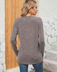 Rosy Brown Notched Neck Long Sleeve T-Shirt