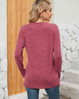 Rosy Brown Notched Neck Long Sleeve T-Shirt