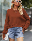 Dim Gray Round Neck Drop Shoulder Long Sleeve Sweater